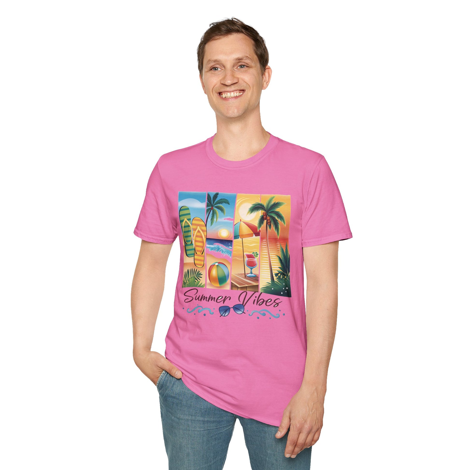 Vibrant Summer Vibes T-Shirt, Beachwear, Sunshine Apparel, Vacation Tee, Casual Summer Outfit, Gift for Beach Lovers