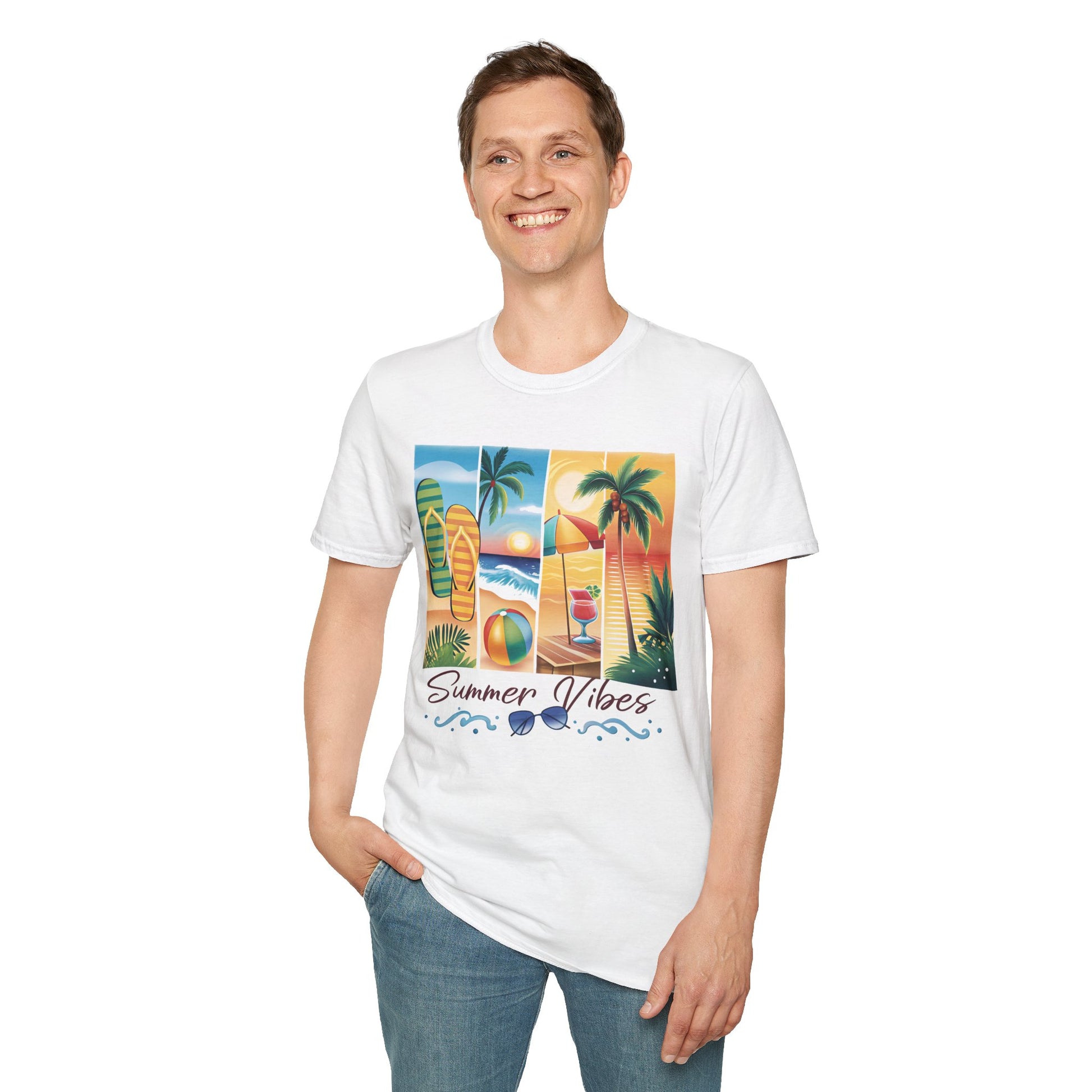 Vibrant Summer Vibes T-Shirt, Beachwear, Sunshine Apparel, Vacation Tee, Casual Summer Outfit, Gift for Beach Lovers