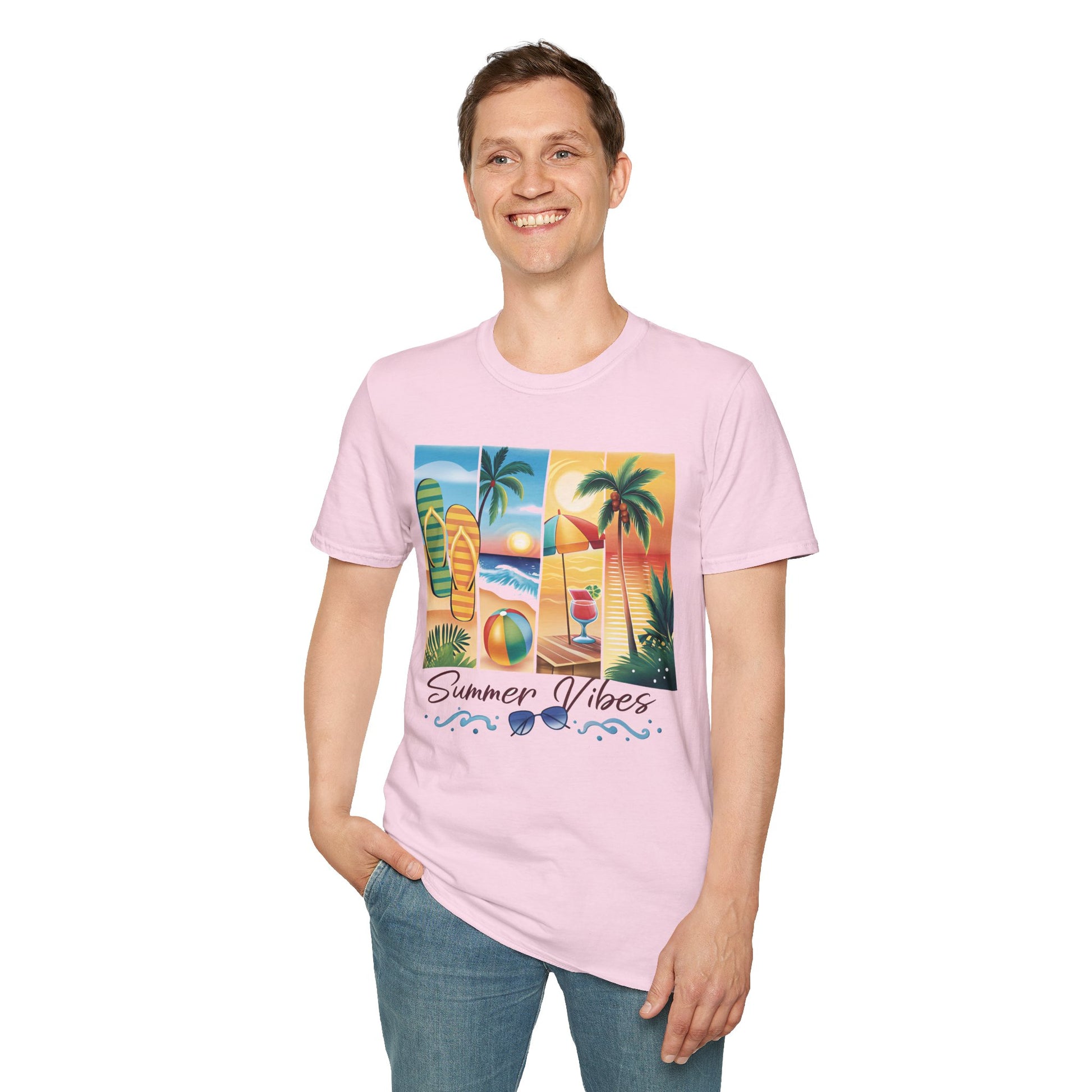 Vibrant Summer Vibes T-Shirt, Beachwear, Sunshine Apparel, Vacation Tee, Casual Summer Outfit, Gift for Beach Lovers