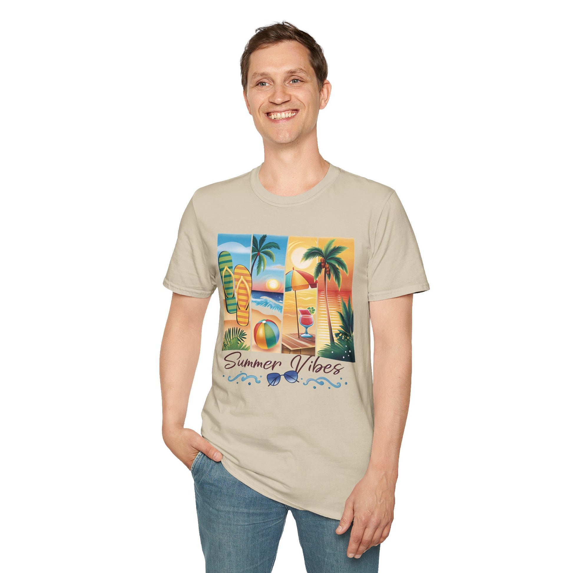 Vibrant Summer Vibes T-Shirt, Beachwear, Sunshine Apparel, Vacation Tee, Casual Summer Outfit, Gift for Beach Lovers