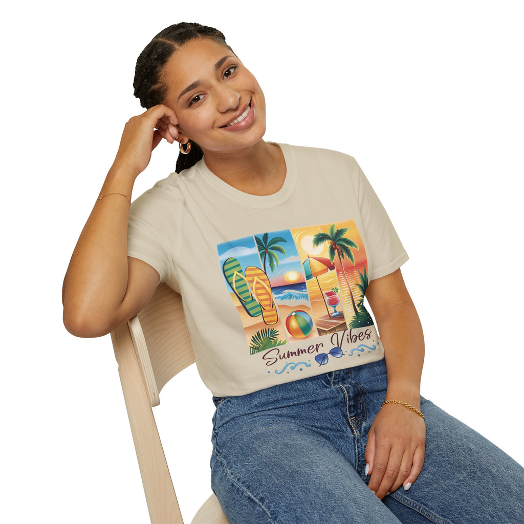 Vibrant Summer Vibes T-Shirt, Beachwear, Sunshine Apparel, Vacation Tee, Casual Summer Outfit, Gift for Beach Lovers