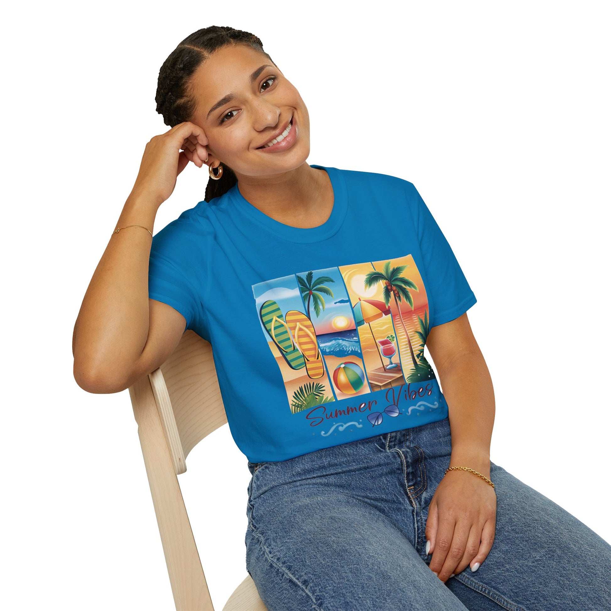 Vibrant Summer Vibes T-Shirt, Beachwear, Sunshine Apparel, Vacation Tee, Casual Summer Outfit, Gift for Beach Lovers