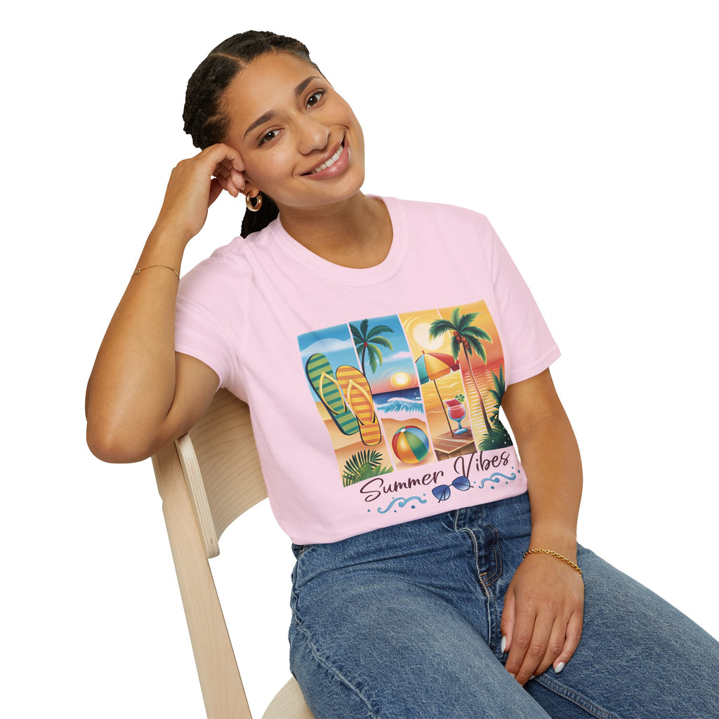 Vibrant Summer Vibes T-Shirt, Beachwear, Sunshine Apparel, Vacation Tee, Casual Summer Outfit, Gift for Beach Lovers