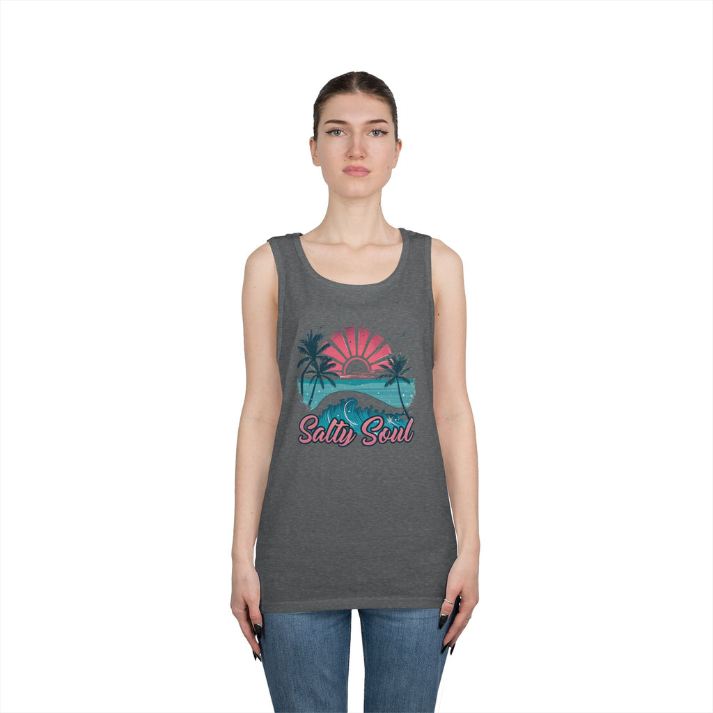 Salty Soul Unisex Heavy Cotton Tank Top | Beach Vibes Apparel, Summer Wear, Vacation Shirt, Gift for Ocean Lovers, Nautical Theme