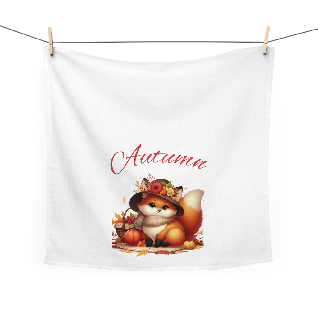 Autumn Fox Tea Towel, Fall Kitchen Decor, Rustic Home Textile, Gift for Fox Lovers, Thanksgiving Tableware, Seasonal Kitchen Accessory