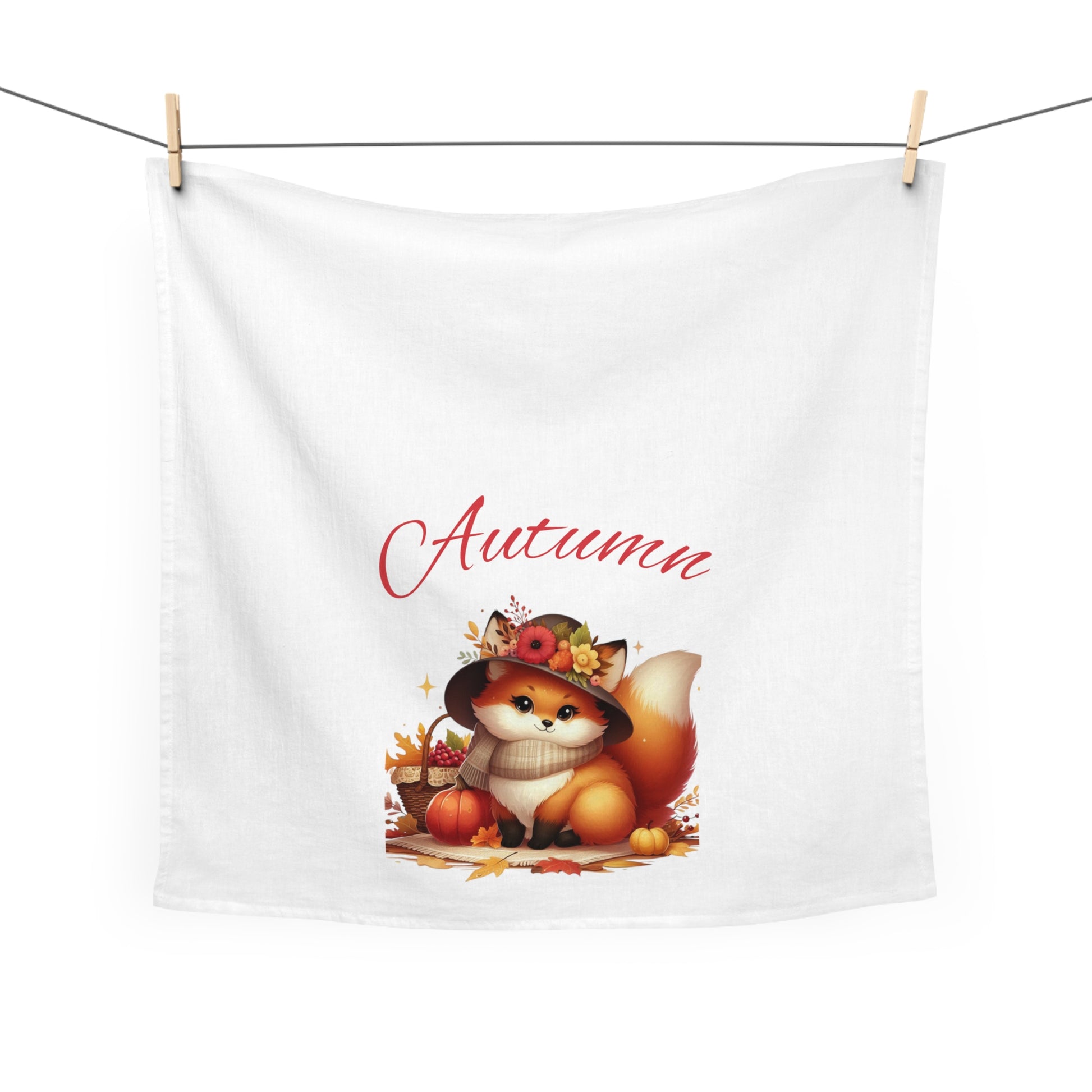 Autumn Fox Tea Towel, Fall Kitchen Decor, Rustic Home Textile, Gift for Fox Lovers, Thanksgiving Tableware, Seasonal Kitchen Accessory