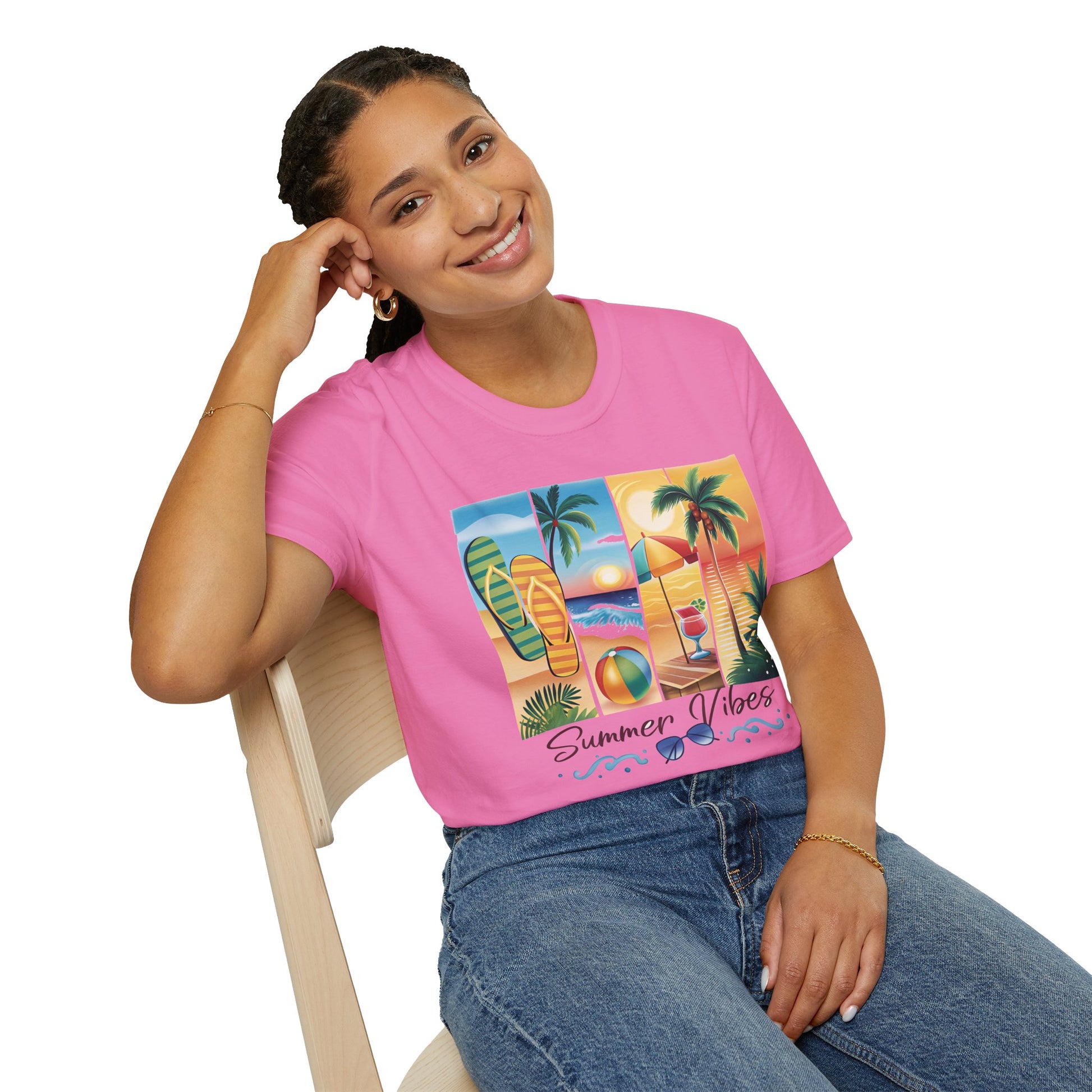 Vibrant Summer Vibes T-Shirt, Beachwear, Sunshine Apparel, Vacation Tee, Casual Summer Outfit, Gift for Beach Lovers