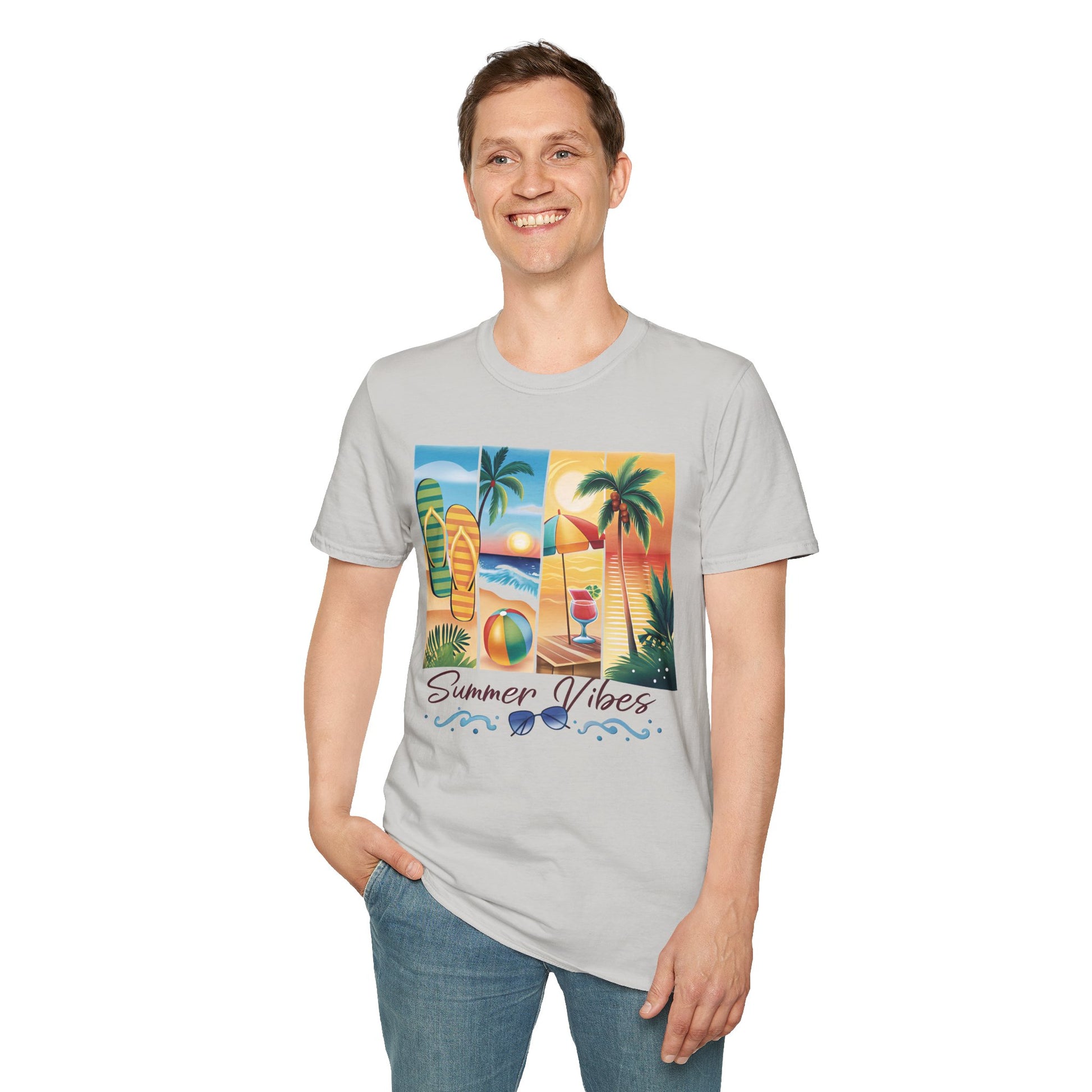 Vibrant Summer Vibes T-Shirt, Beachwear, Sunshine Apparel, Vacation Tee, Casual Summer Outfit, Gift for Beach Lovers