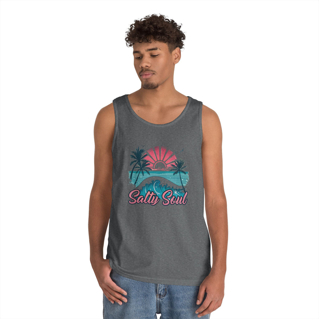 Salty Soul Unisex Heavy Cotton Tank Top | Beach Vibes Apparel, Summer Wear, Vacation Shirt, Gift for Ocean Lovers, Nautical Theme