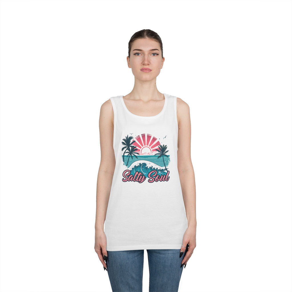 Salty Soul Unisex Heavy Cotton Tank Top | Beach Vibes Apparel, Summer Wear, Vacation Shirt, Gift for Ocean Lovers, Nautical Theme