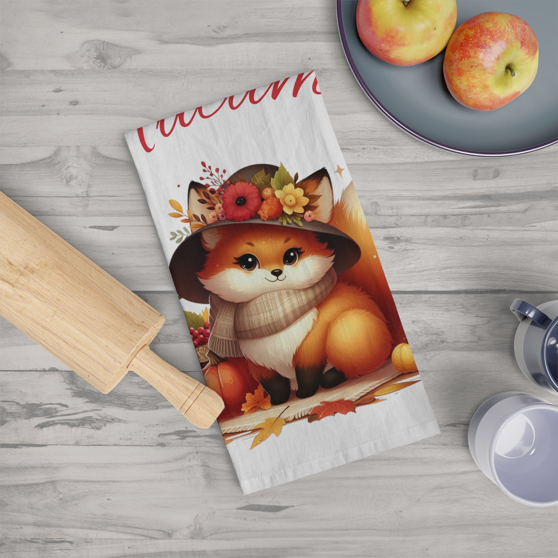 Autumn Fox Tea Towel, Fall Kitchen Decor, Rustic Home Textile, Gift for Fox Lovers, Thanksgiving Tableware, Seasonal Kitchen Accessory