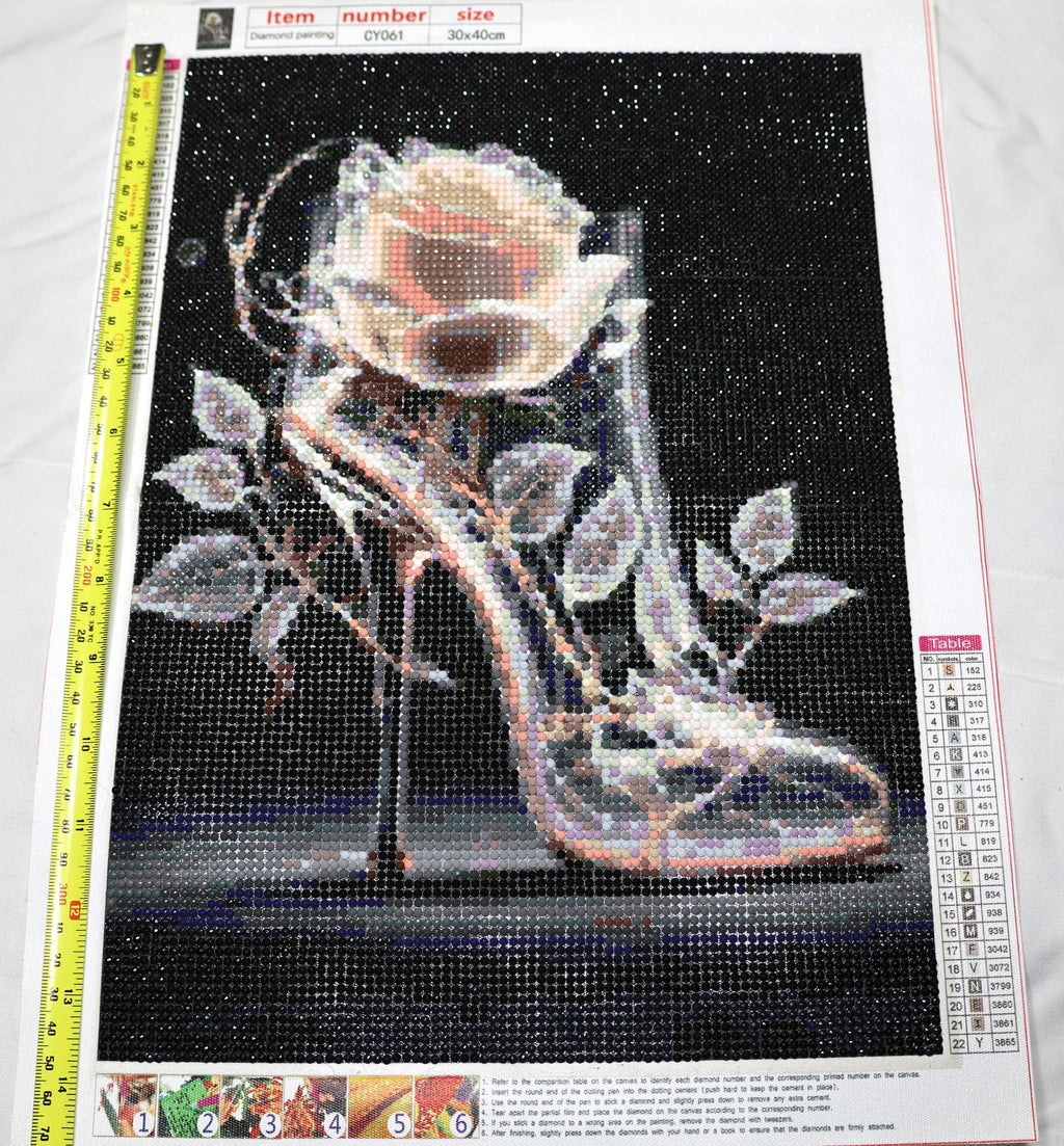 Glass Slipper & Rose Completed Diamond Painting | 30x40cm