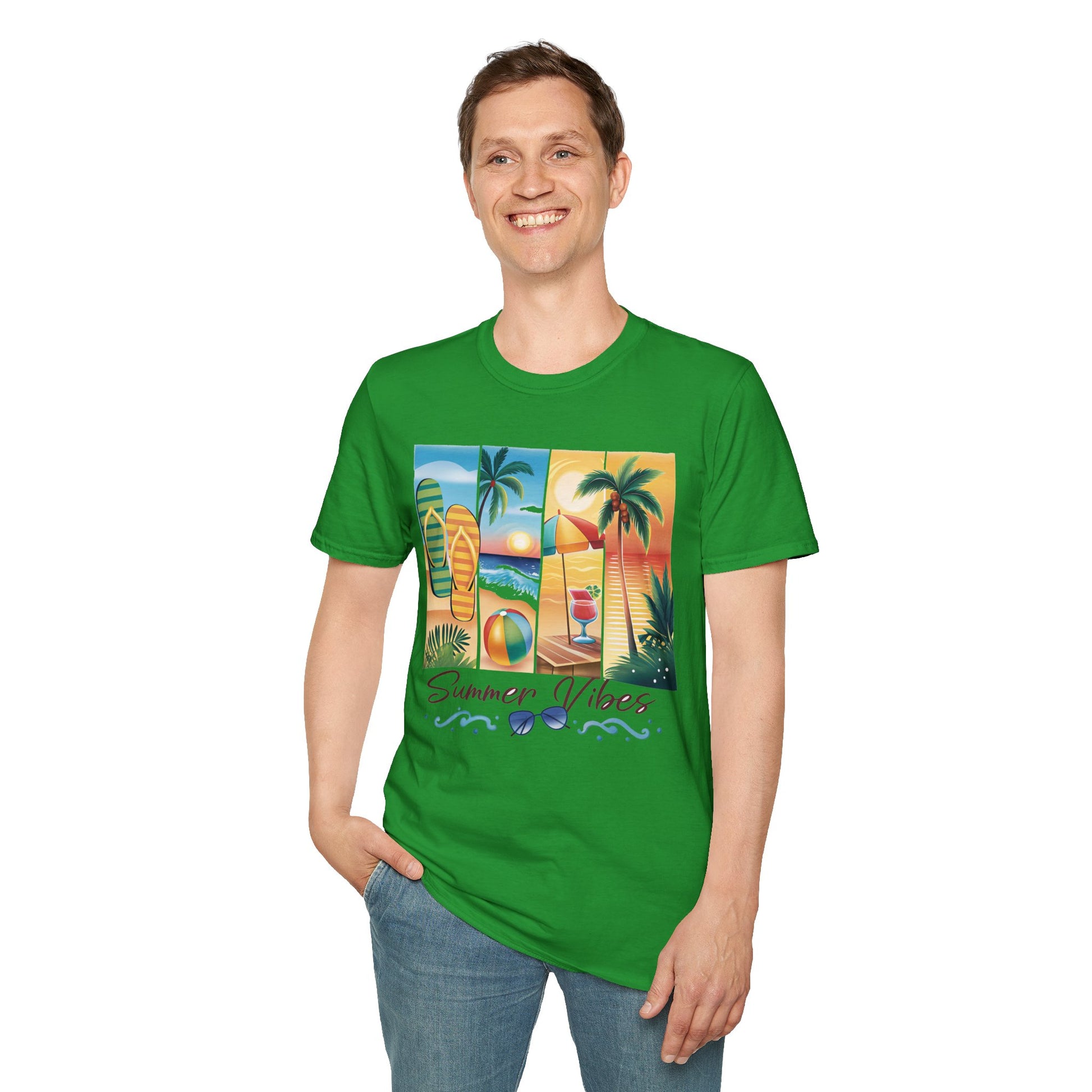 Vibrant Summer Vibes T-Shirt, Beachwear, Sunshine Apparel, Vacation Tee, Casual Summer Outfit, Gift for Beach Lovers
