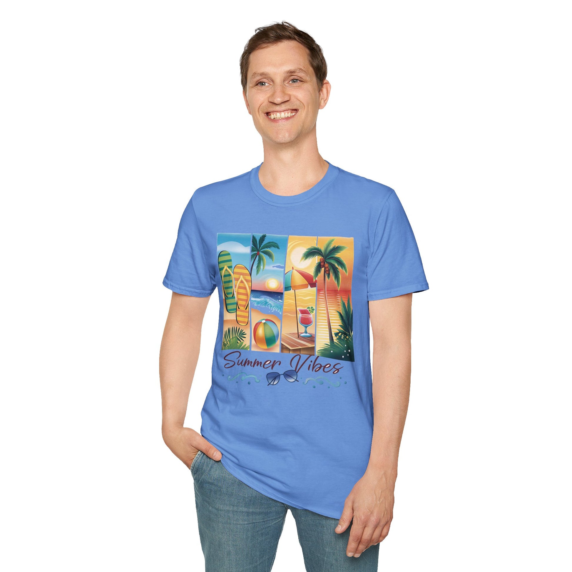 Vibrant Summer Vibes T-Shirt, Beachwear, Sunshine Apparel, Vacation Tee, Casual Summer Outfit, Gift for Beach Lovers