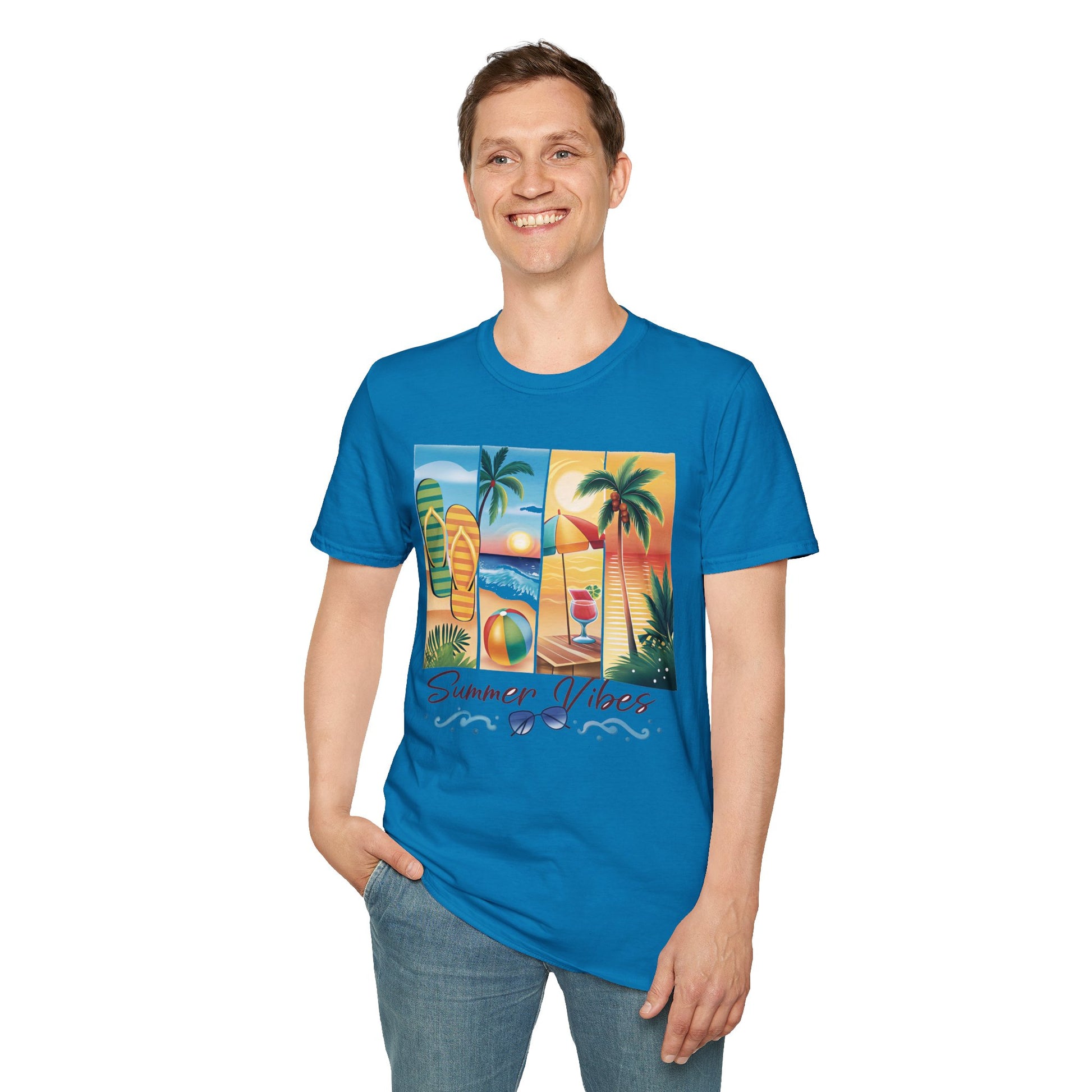 Vibrant Summer Vibes T-Shirt, Beachwear, Sunshine Apparel, Vacation Tee, Casual Summer Outfit, Gift for Beach Lovers