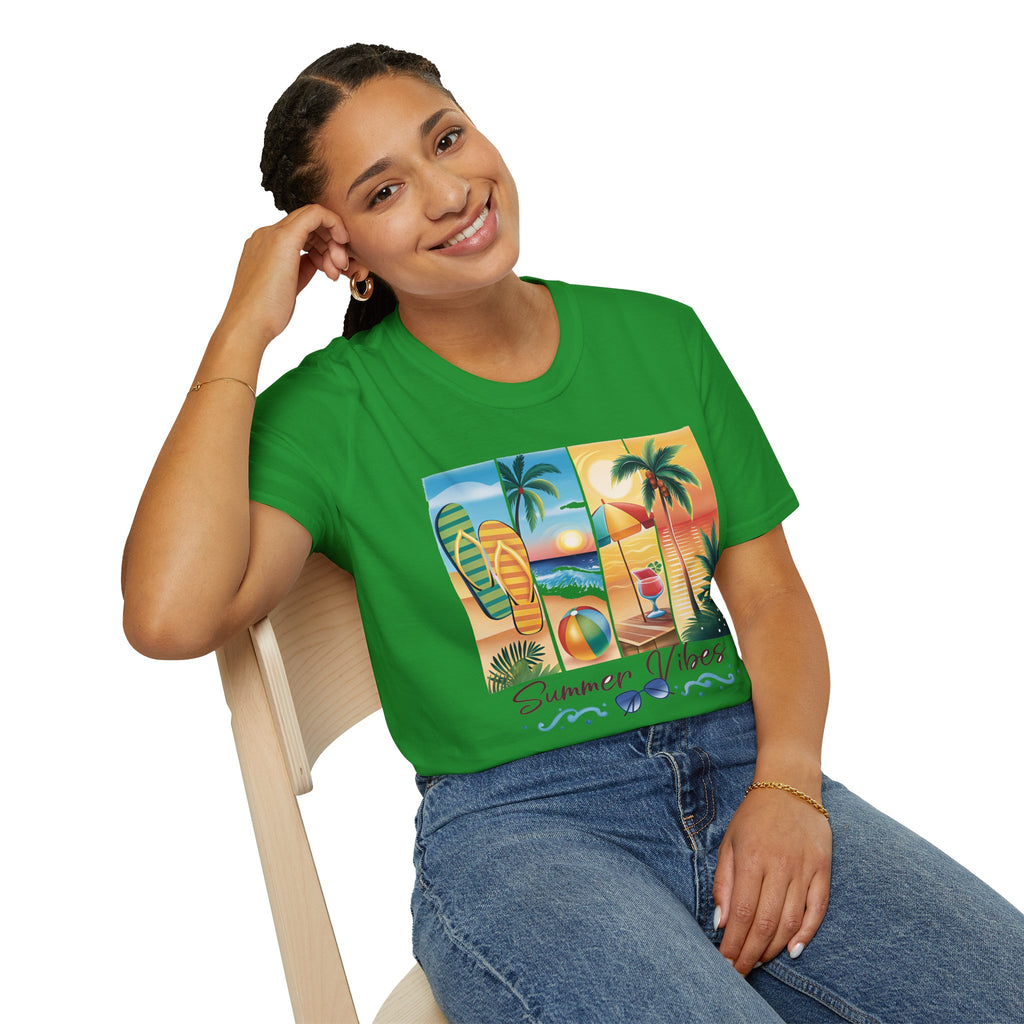 Vibrant Summer Vibes T-Shirt, Beachwear, Sunshine Apparel, Vacation Tee, Casual Summer Outfit, Gift for Beach Lovers