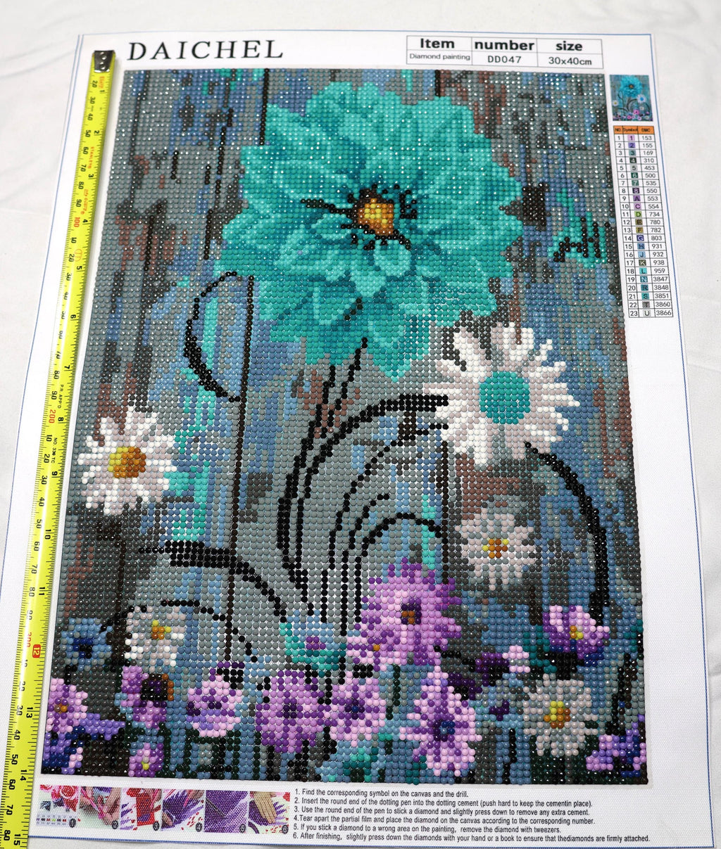Turquoise & Wildflowers Completed Diamond Painting | 30x40cm