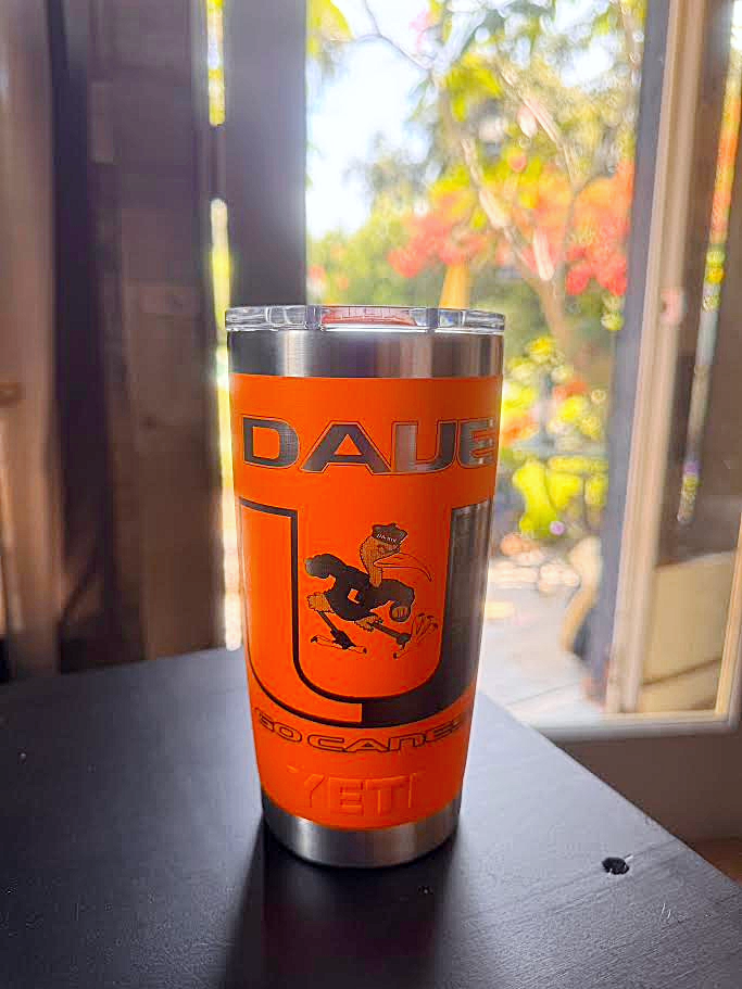 Custom Engraved Miami Hurricanes #10 Jersey YETI Tumbler – 20oz King Crab Orange