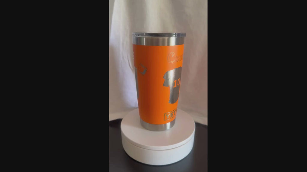 Custom Engraved Miami Hurricanes #10 Jersey YETI Tumbler – 20oz King Crab Orange